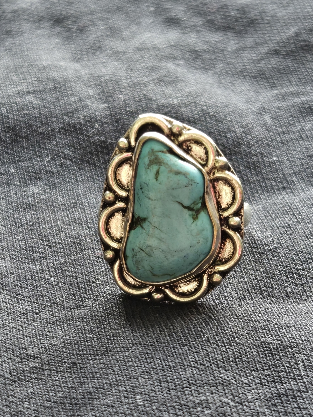 Natural Turquoise Stone  Statement Ring - 925 Silver Plated